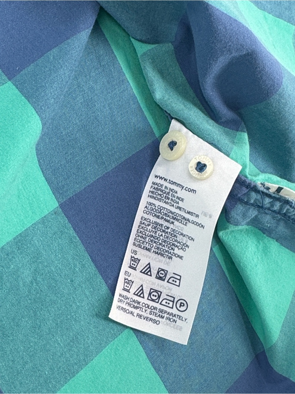 Tommy Hilfiger Men's Blue & Teal Check Short-Sleeve Button-Down Shirt Size M - Picture 3 of 10